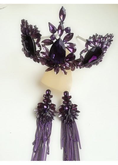 Дизайнерски комплект корона и обици в тъмно лилаво Absolute Amethyst Rose Дизайнерски комплект корона и обици в тъмно лилаво Absolute Amethyst Rose